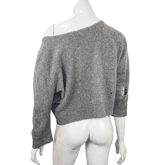 Raquel Allegra Women's Distroyed ripped 100% Cashmere Sweater in Gray sz 3 - Picture 3 of 13